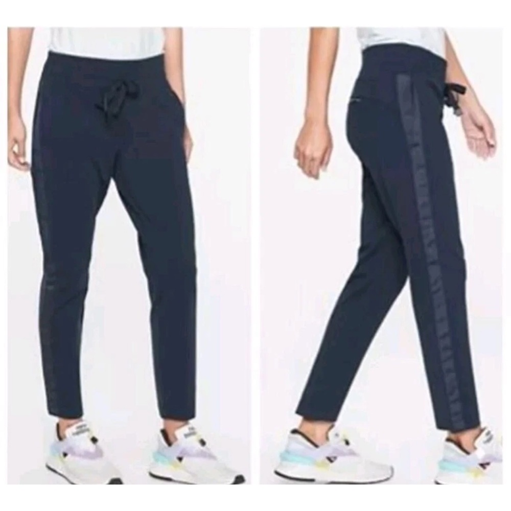 Athleta Blue Track Pants with Tapered Leg and Elastic Waistband
